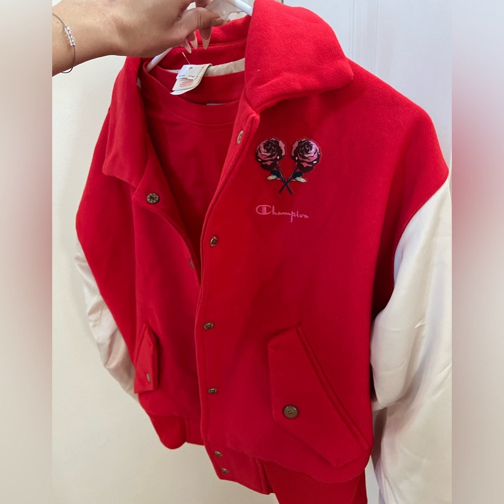 Champion Letterman 1919 Rose Varsity Jacket with Matching T-Shirt. brand new